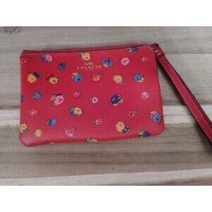 Coach Corner Zip Wristlet With Mini Vintage Rose Print- Gold/Pink Lemonade Multi